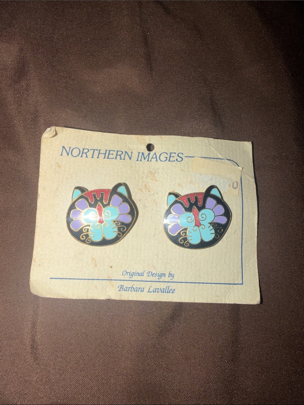 Barbara Lavallee vintage cloisonné enamel cat earrings featuring